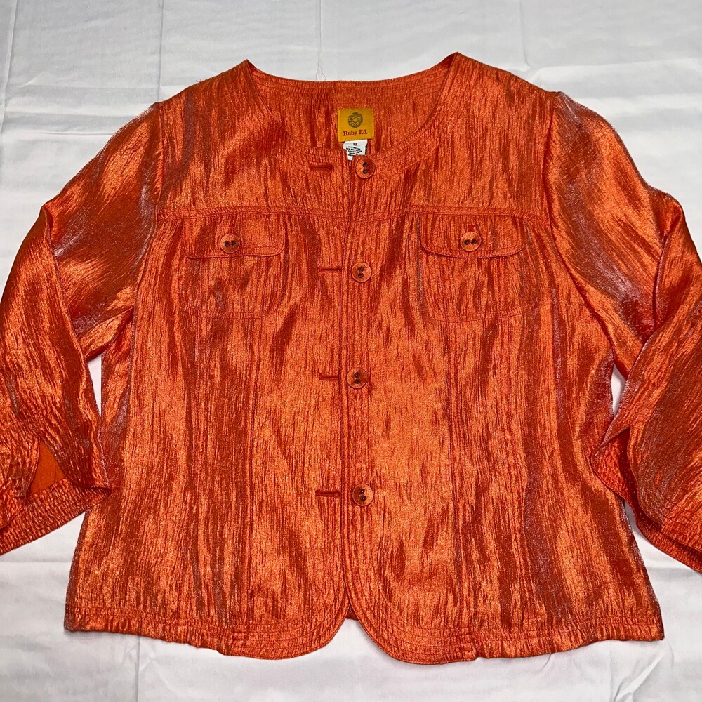 Ruby Rd Women’s Size 12 Metallic Orange Shimmer Button Front Jacket Y2K